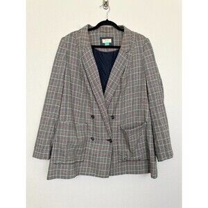 Maeve Lilith Oversized Blazer Double Breasted Plaid Relaxed Gray Women's Sz 18W